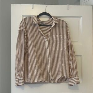 Madewell Brown and White Striped Blouse